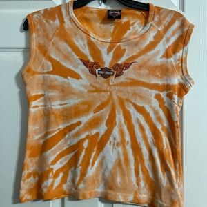 Ladies Harley Davidson Orange Tye Dye Tank XL